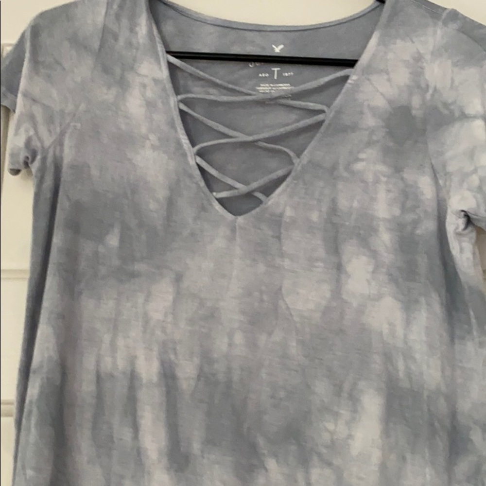 blue and white shirt